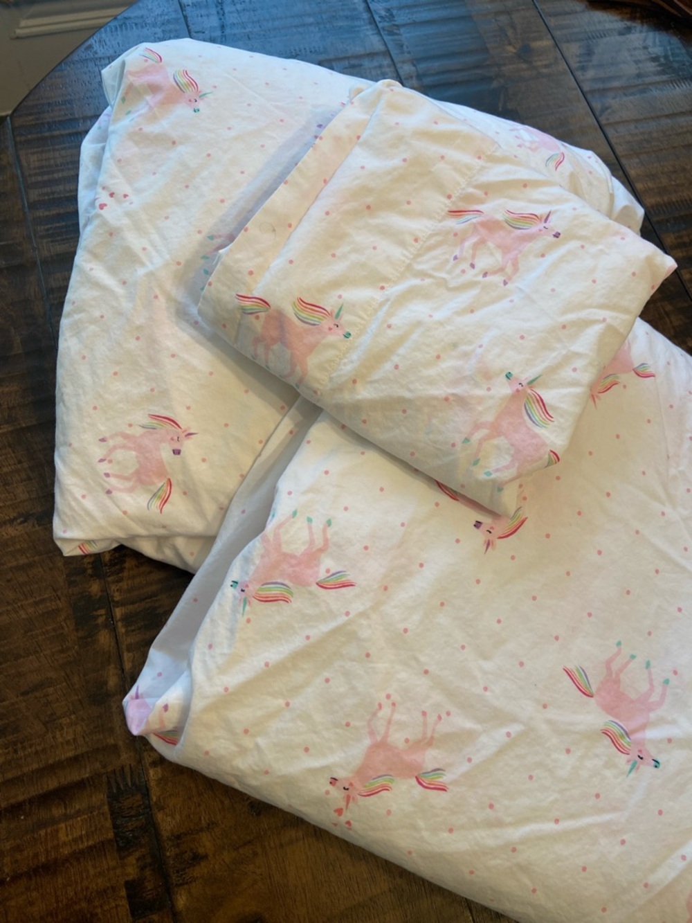Pottery Barn Kids Organic Cotton Rainbow Unicorn Pink Dots Full Sheet Set - Picture 11 of 11